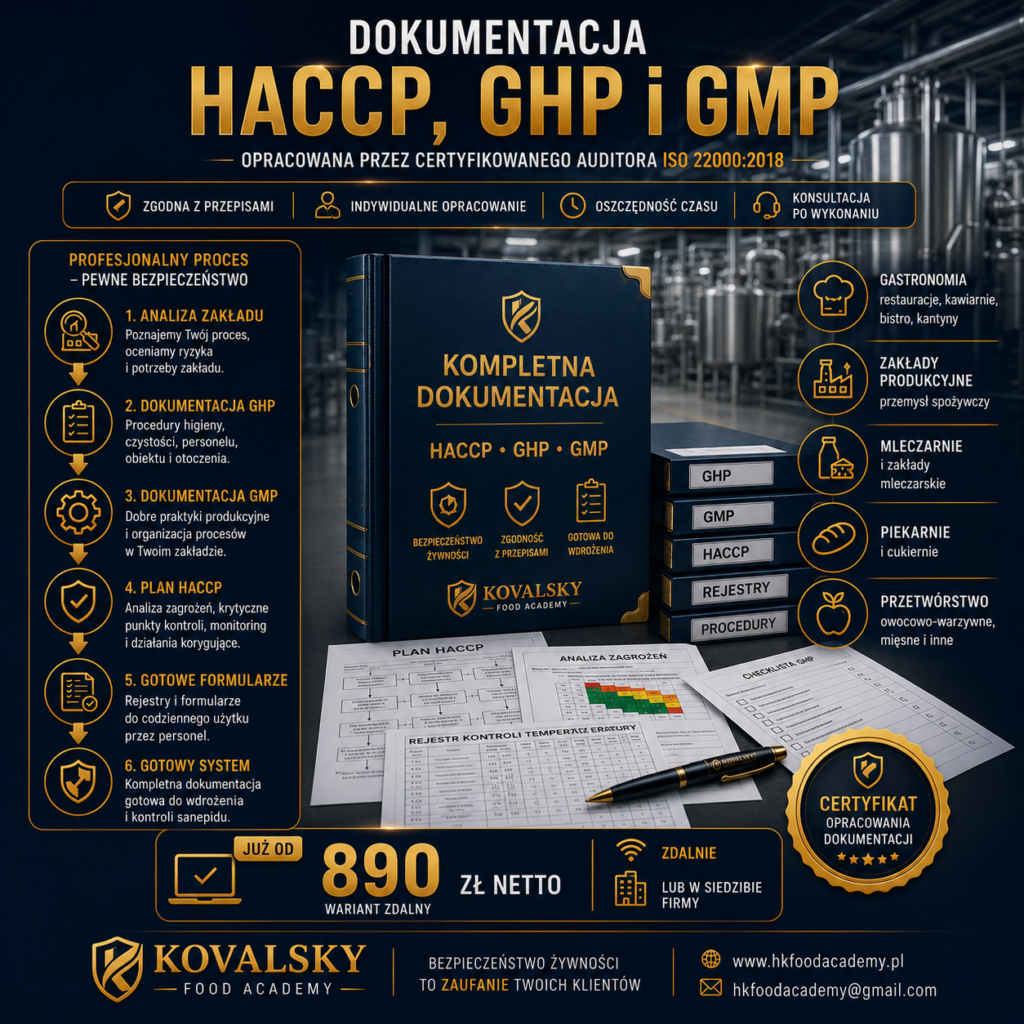 Tworzenie dokumentacji HACCP / GHP / GMP - księga dostosowana do Twojego zakładu