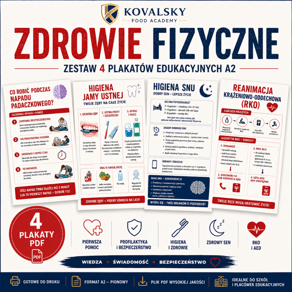 Zdrowie fizyczne - zestaw 4 plakatów edukacyjnych A2