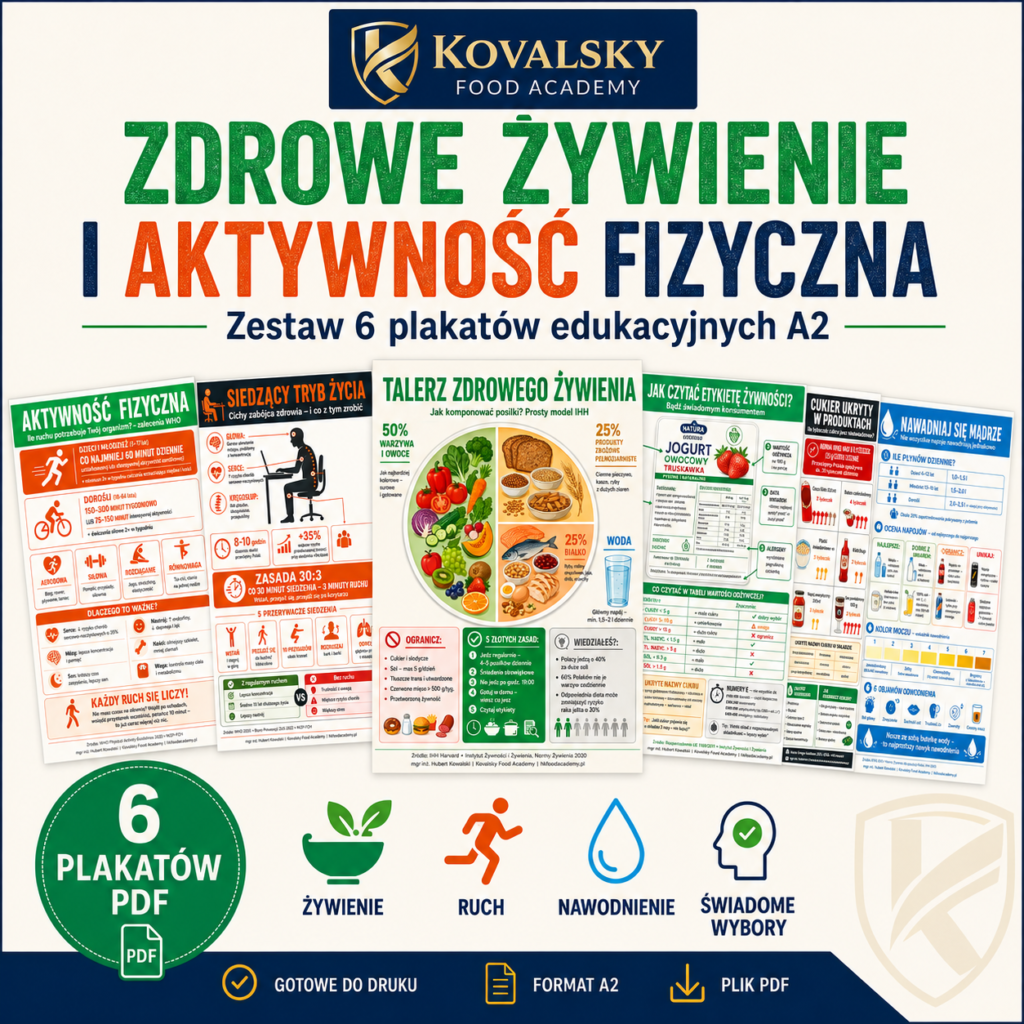 Zdrowe żywienie i aktywność fizyczna - zestaw 6 plakatów edukacyjnych A2