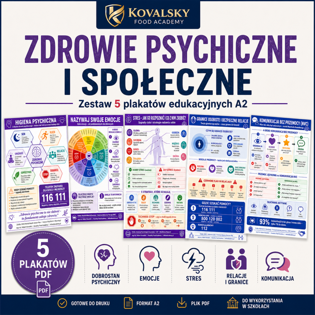 Zdrowie psychiczne i społeczne - zestaw 5 plakatów edukacyjnych A2