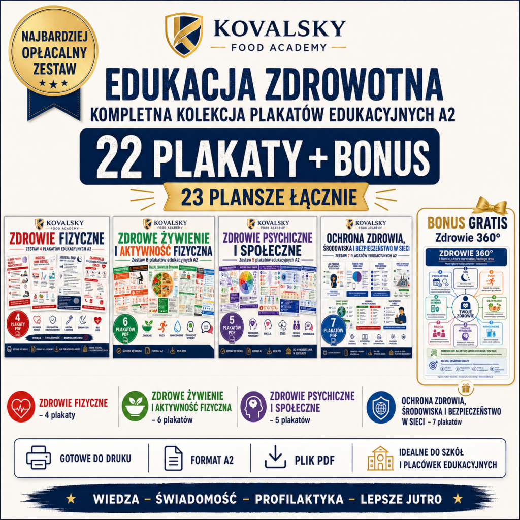 Edukacja zdrowotna - kompletna kolekcja 22 plakatów A2 + bonus